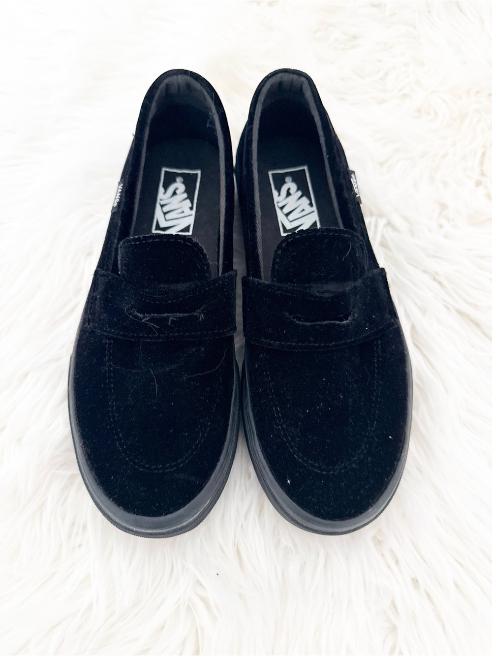 Vans Women's Black Velvet Slip-On Loafers